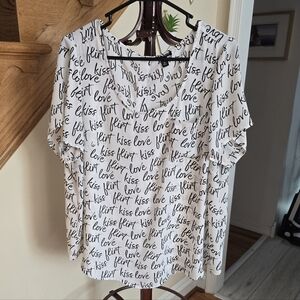 Chic White Script Print Women's Blouse